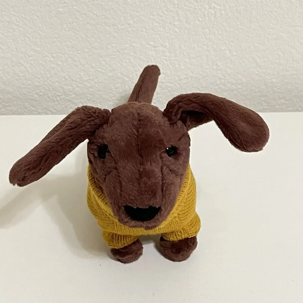 Jellycat Dachshund Yellow Sweater Sausage Dog Plush Stuffed Animal NO TUSH TAG